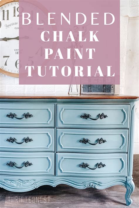 An Old Dresser Painted In Blue With The Words Blended Chalk Paint On