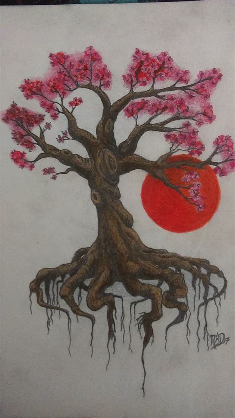 Cherry Blossom Tree Colored Pencil 8x11 Art
