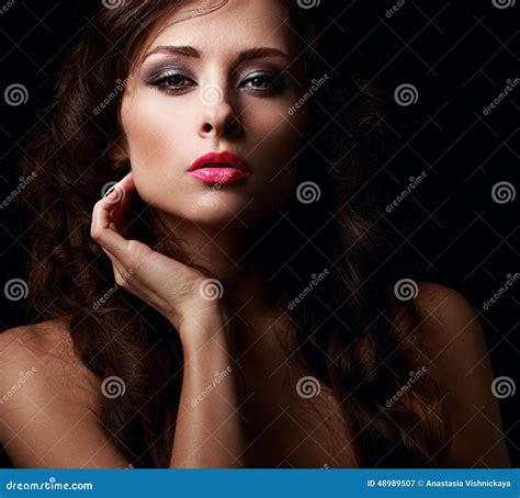 Beautiful Mystery Woman Face Kissing Her Hot Pink Lips Stock Image Image Of Adult Fashion