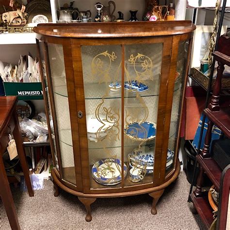 Vintage Walnut Bow Front Display Cabinet Treasure Trove Antiques