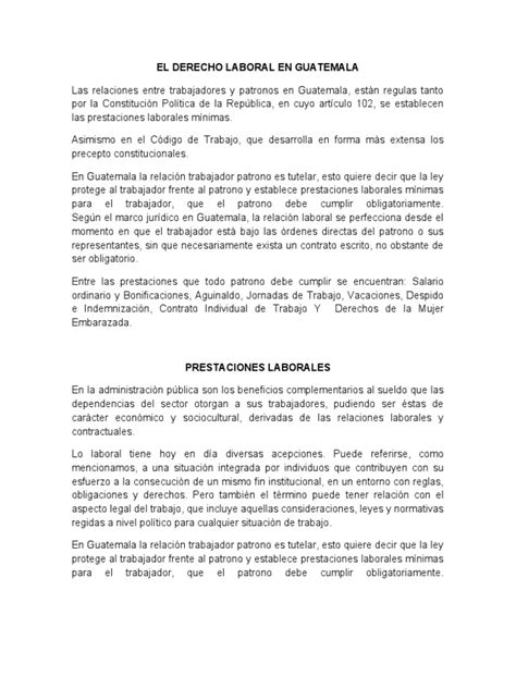 Prestaciones Laborales En Guatemala Pdf Jubilación Derecho Laboral