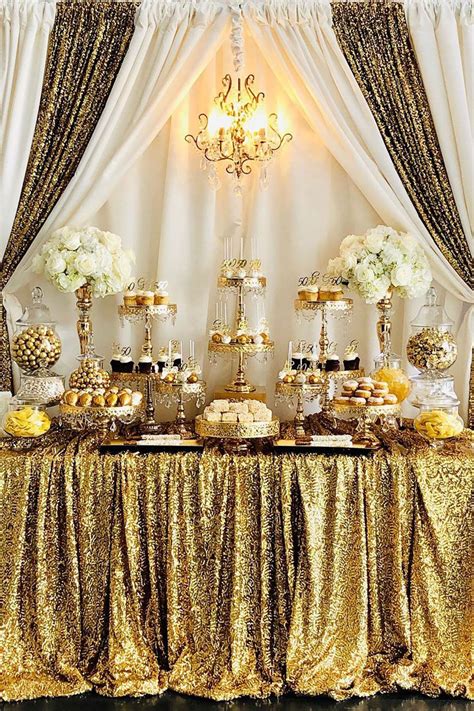 White and Gold 50th Birthday Dessert Table | 50th wedding anniversary