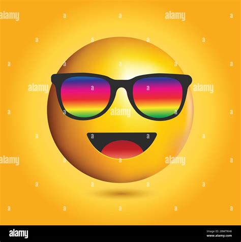 High Quality Emoticon With Sunglassesemoji Vectorcool Smiling Face With Rainbow Sunglasses