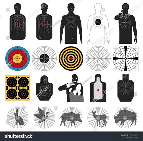 Targets Training Shooting Different Types Silhouettes Stock Vector