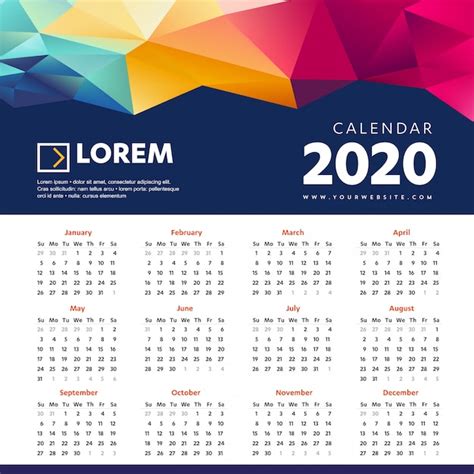 Wall Calendar 2020 Colorful Template Vector Premium Download