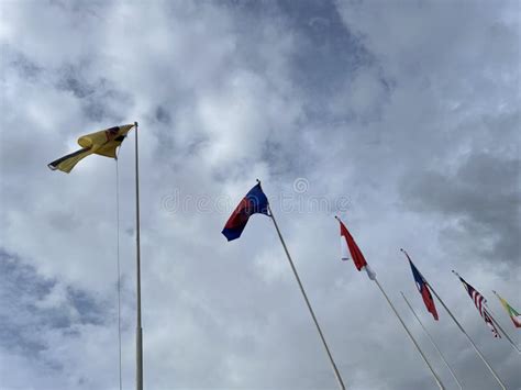 Nations Flags On Blue Sky And White Cloud Stock Image Image Of Color