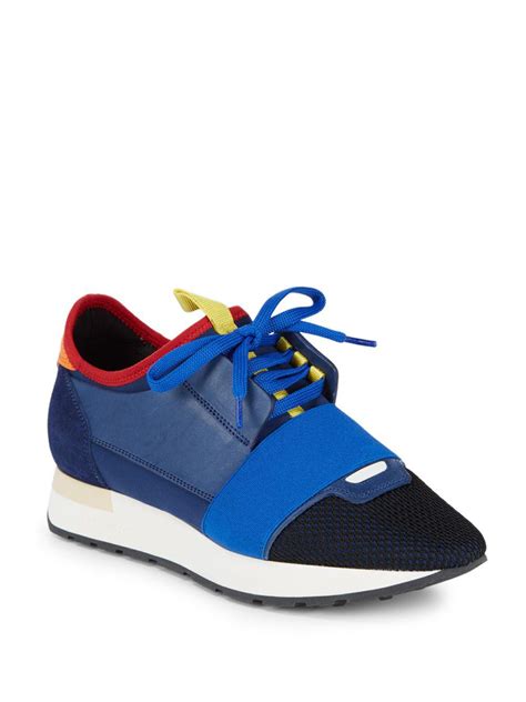 Lyst - Balenciaga Mixed-media Leather Lace-up Sneaker in Blue