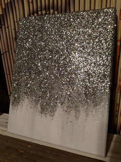 Abstract Glitter Painting Custom Modern Chic Home Decor Silver And