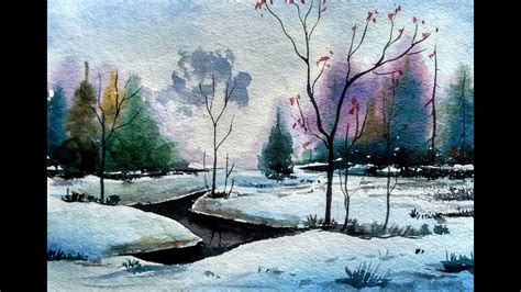 Snowy Winter Landscape With Watercolor Painting Tutorial