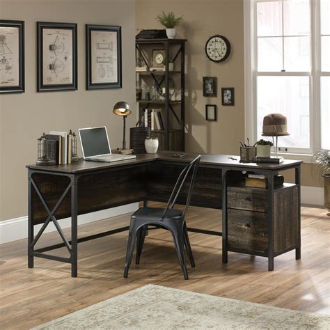 What are the shipping options for desks? SAUDER Steel River Carbon Oak L-Shaped Desk-423976 - The ...