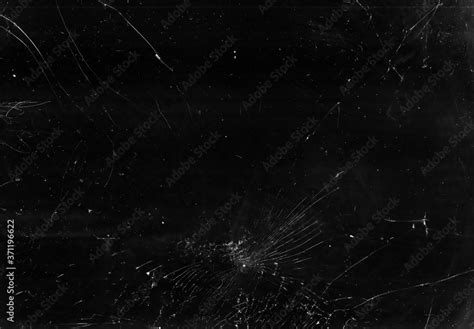Broken Glass Overlay Aged Texture Black Cracked TV Screen With White