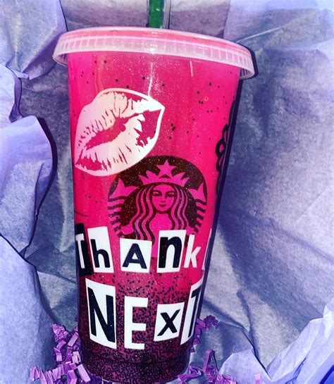 Ariana Grande Inspired Pink Starbucks Cup With Lyrics Thank Etsy