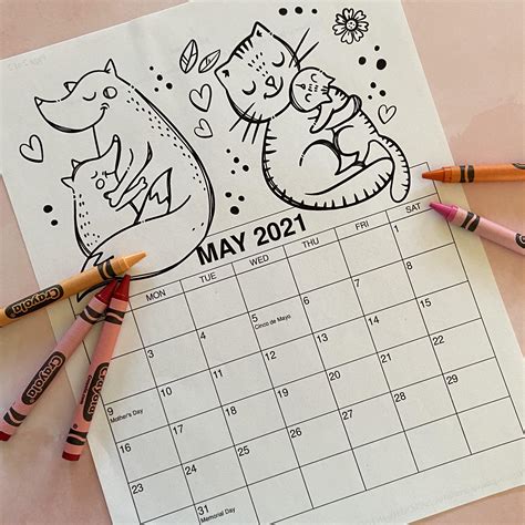 Printable May Coloring Calendar