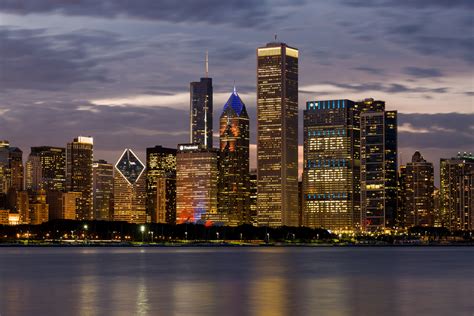 Chicago Skyline At Night Free Stock Photo Public Domain Pictures