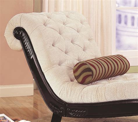 Beige Fabric Traditional Chaise Lounge Wcarved Wood Trim