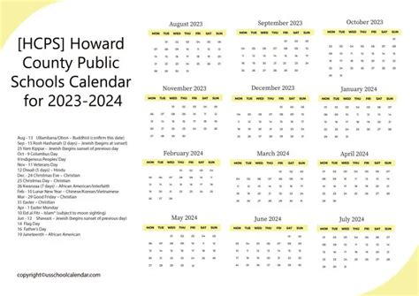 Hcps Howard County Public Schools Calendar For 2023 2024