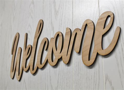 Word Art Welcome Wood Cutout Large Welcome Script Sign | Etsy