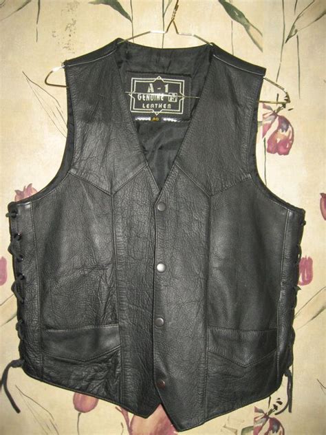 Vintage Hipster Black Leather Mens Biker Side Lace Vest Etsy Black Leather Vintage Hipster