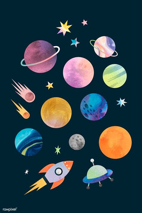 Colorful Galaxy Watercolor Doodle On Back Background Vector Premium