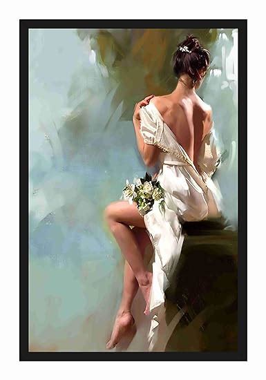 Hk Prints Hot And Beautiful Lady Painting With Frame Synthetic X