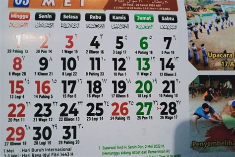Teks Kalender Mei 2022 Lengkap Dengan Tanggal Merah Libur Nasional Dan