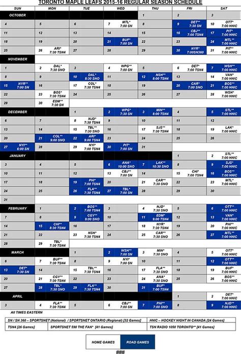 Maple Leafs Toronto Schedule