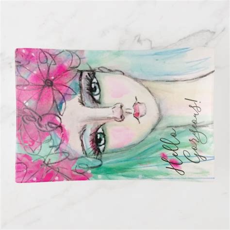 Whimsical Girly Watercolor Art Portrait Pink Blue Trinket Trays
