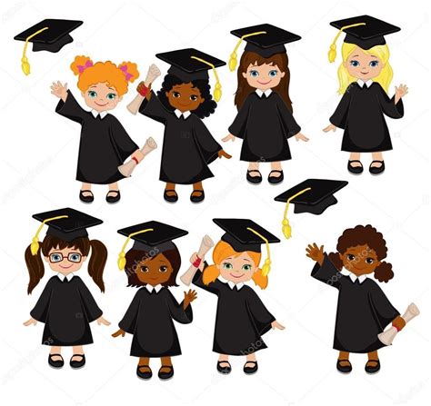 Download Royalty Free Girls Set Of Children In A Graduation Gown And