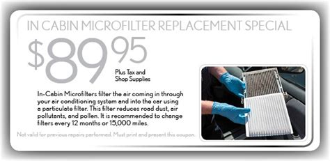 Cabin Microfilter Replacement Special Service Coupon
