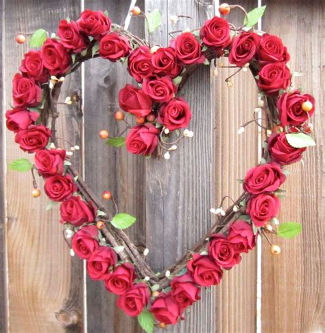 Heart Shaped Wreath Red Roses Front Door By Laurelsbylaurie Via Etsy