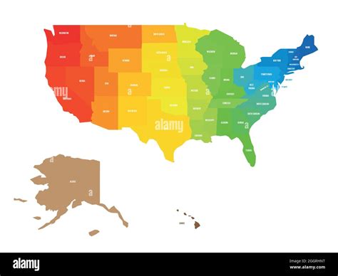 Colorful Map Of Usa United States Of America Rainbow Spectrum Colors