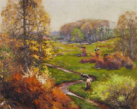 Spring Landscape With Meandering Stream And Cows Painting Mathias J