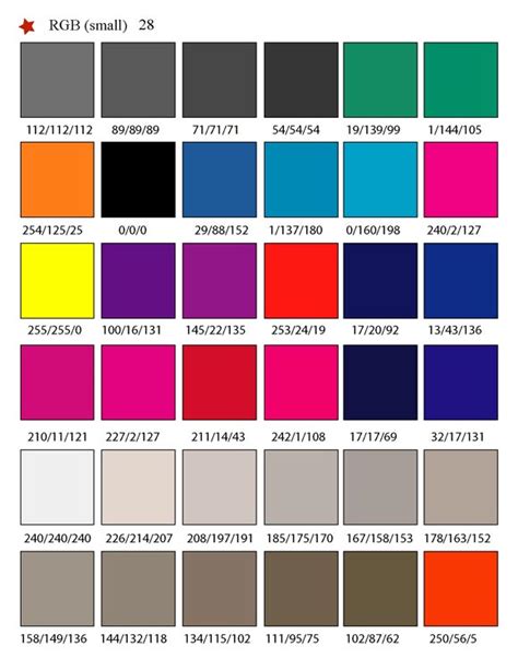 Printable Rgb Color Palette Swatches My Practical Skills Rgbcolor The