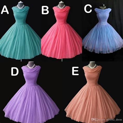 1950s 50s Vintage Bridesmaid Dresses Ball Gown Bateau Neckline Tea