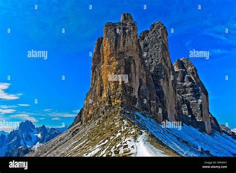 Three Peaks Mountains At The Lavaredo Col Sexten Dolomites South