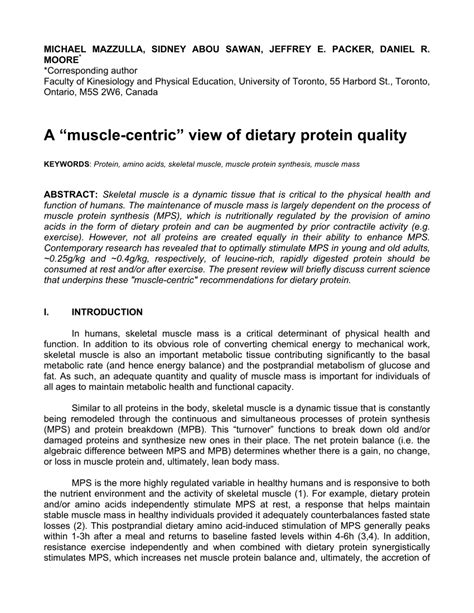 Pdf A Muscle Centric View Of Dietary Protein Quality