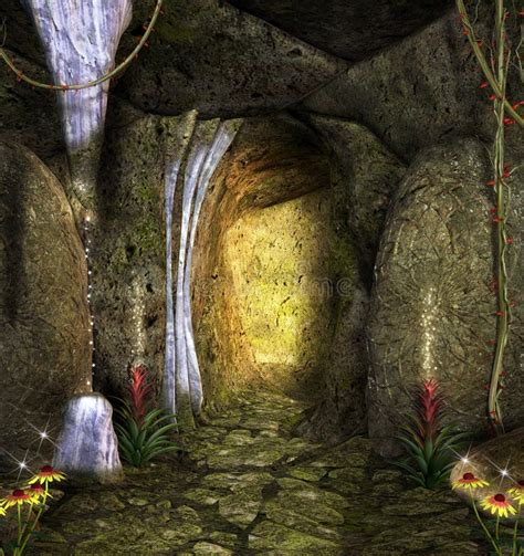 Enchanted Cave With Shining Lights Stock Illustration Illustration Of