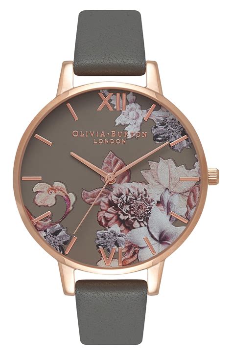 Olivia Burton Marble Floral Leather Strap Watch Lyst