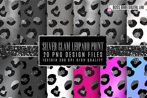 20 Silver Glam Leopard Print Patterns By Boss Babe Digital Lab