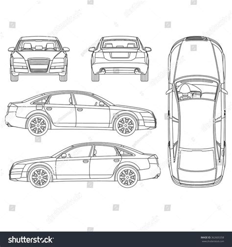Car Line Art All View Four View Top Side Back Front Ad Ad