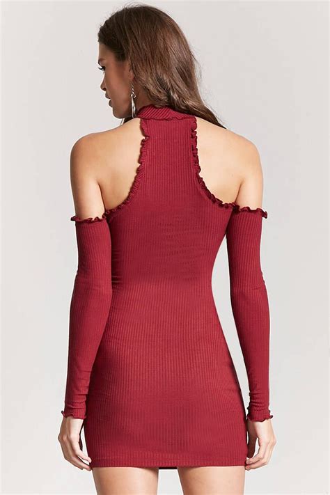 lyst forever 21 ruffled open shoulder dress in red