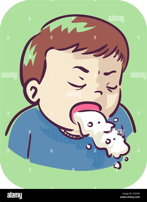 Illustration Of A Kid Boy Toddler With Open Mouth And Vomiting Stock