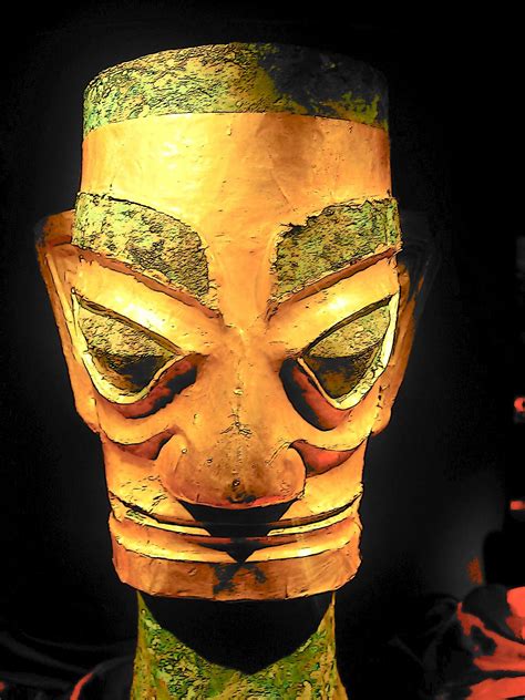 A Gold Covered Bronze Mask From The Shang Dynasty Ancient China