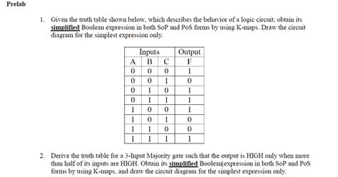 Solved Texts Prelab 1 Given The Truth Table Shown Below Which