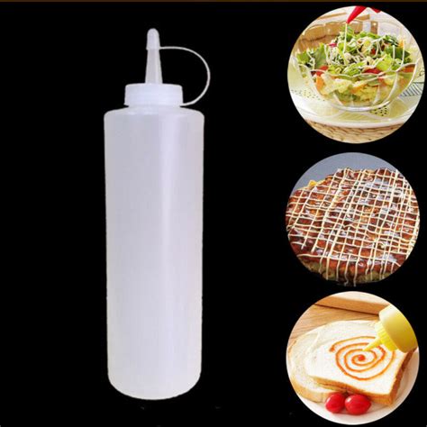 8 24oz Plastic Clear Squeeze Squeezy Sauce Bottle Mayo Dispenser