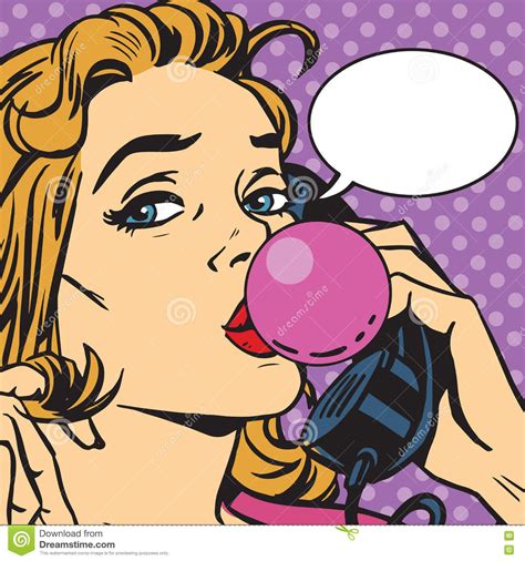 Bubble Gum Girl Telephonist Pop Art Pop Art Comic Girl Chewing Gum