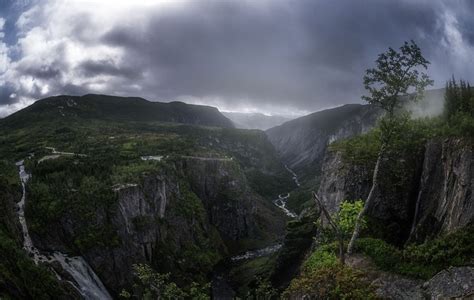 Landscape Photography Nature Gorge Canyon River Waterfall Dark Clouds