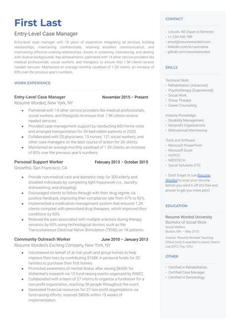 Entry-Level Case Manager Resume Examples for 2024 | Resume Worded