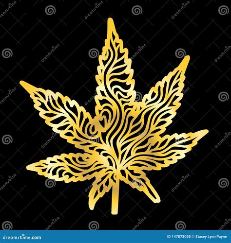 Gold Zen Cannabis Leaf Hand Drawn Stock Vector Illustration Of