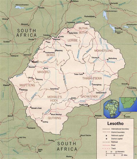 The thick line traces the course of the great escarpment which. Map of Lesotho - Travel Africa
